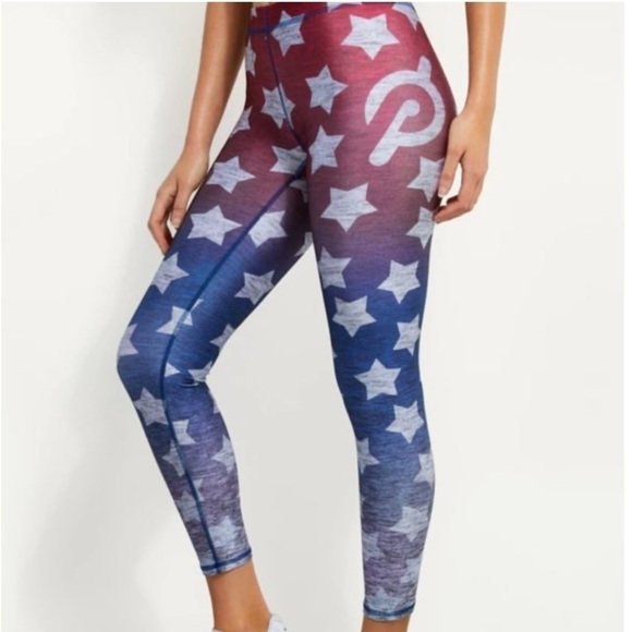Peloton Cycle x Terez Capri Leggings sz M Red White Blue Stars Olympics EUC - Picture 1 of 10